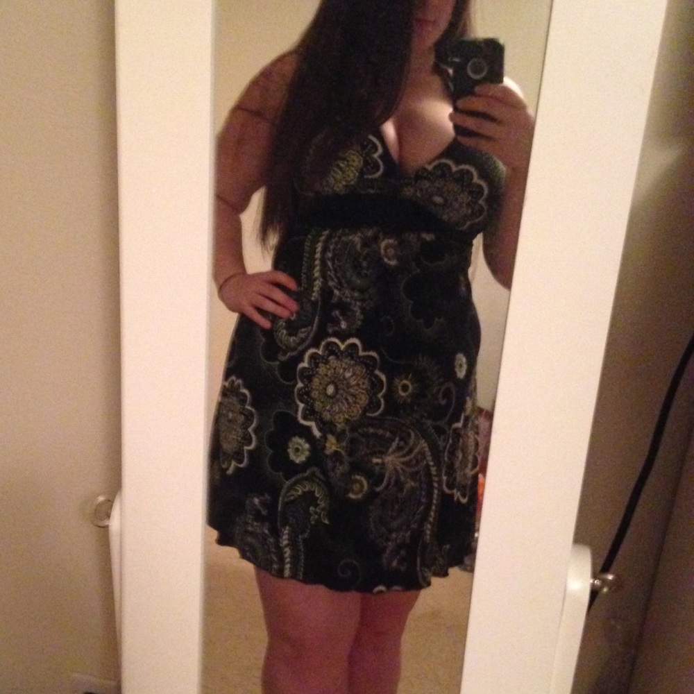 Green and black halter top dress